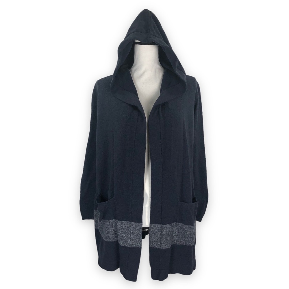 Barefoot Dreams Blue Cozychic Lite Knit Terry Coastal Sweater Hooded Cardigan …
